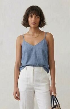 J.Crew Factory 100% Cotton Chambray Denim Lined V-Neck Cami 6 Closet Staple